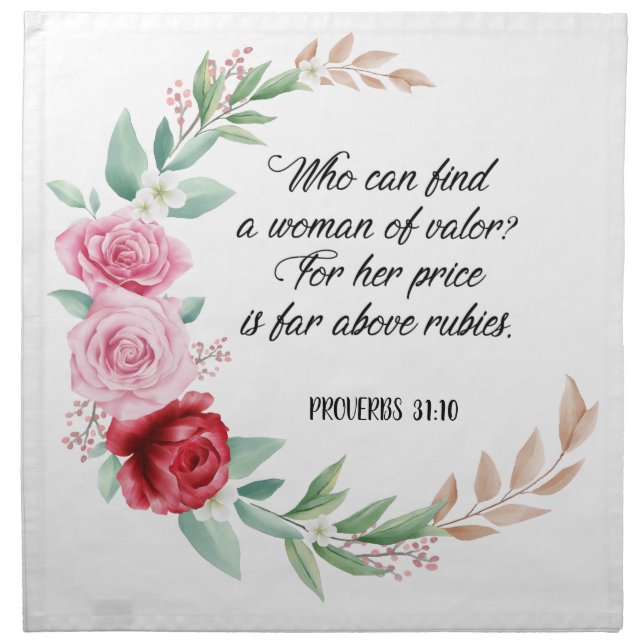 Proverbs 31 Woman of Valor Pink Roses Cloth Napkin (Front)