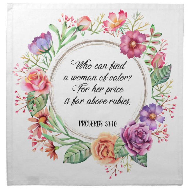 Proverbs 31 Woman of Valor Roses Cloth Napkin (Front)
