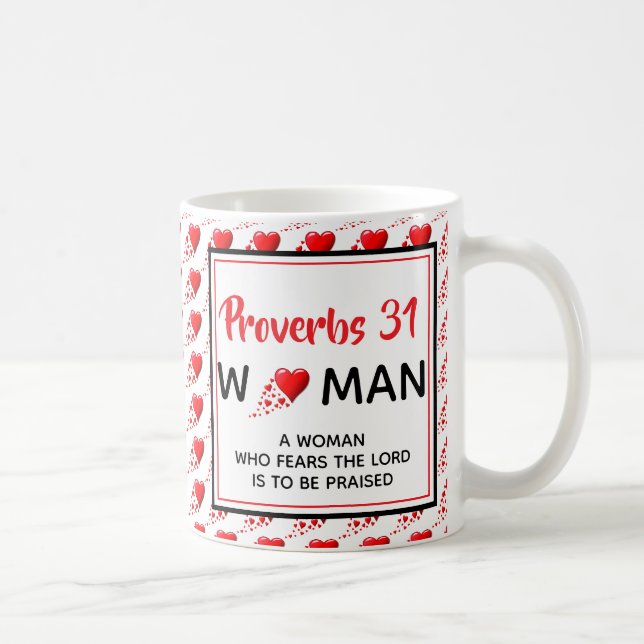 PROVERBS 31 WOMAN Red Hearts Christian Coffee Mug (Right)