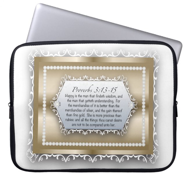 Proverbs 3:13 Wisdom Gold Bride of Christ Laptop Sleeve (Front)