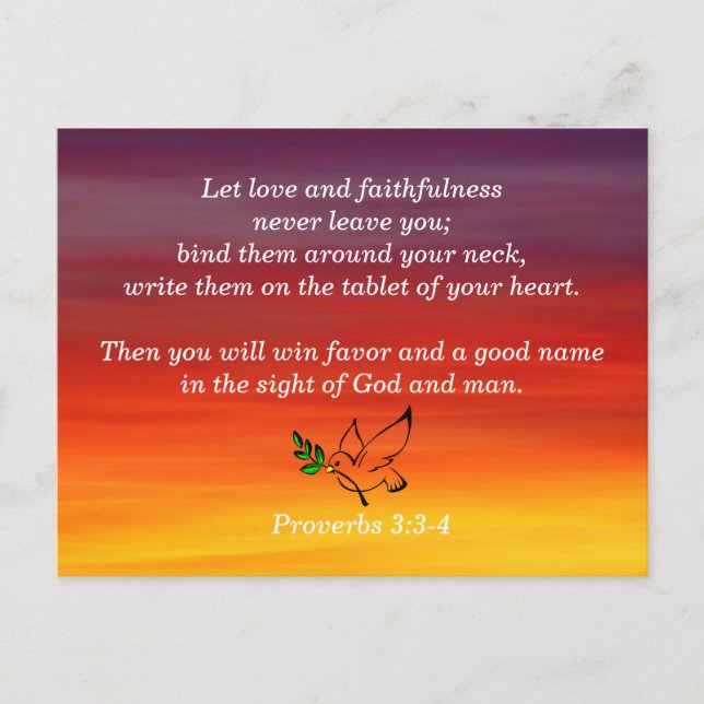 Proverbs 3:3-4 Faithfulness Bible Verse Memory Postcard (Front)