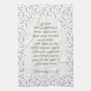 Proverbs 3:3–4 Floral Scripture Kitchen Towel