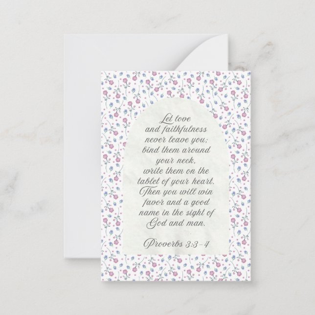 Proverbs 3:3–4 Floral Scripture  Note Card (Front)
