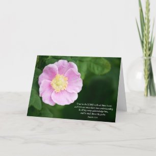 Proverbs 3:5-6 Christian Bible Verse Pink Flower Card
