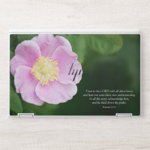 Proverbs 3:5-6 Christian Bible Verse Pink Flower HP Laptop Skin