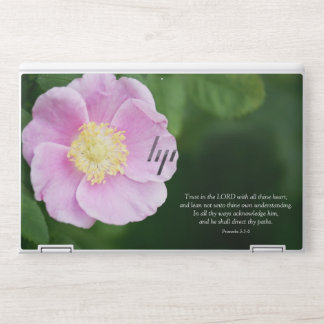 Proverbs 3:5-6 Christian Bible Verse Pink Flower HP Laptop Skin