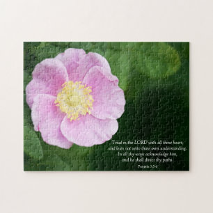 Proverbs 3:5-6 Christian Bible Verse Pink Flower Jigsaw Puzzle