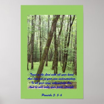 Proverbs 3: 5-6 Poster With Beautiful Green Trees by charlynsun at Zazzle