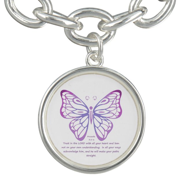 Proverbs 3:5,6 Scripture Inspiration Butterfly Charm Bracelet (Design)