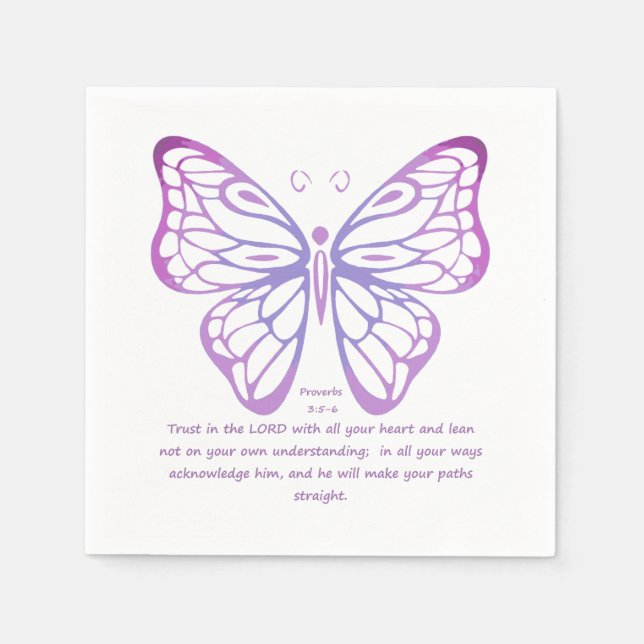 Proverbs 3:5,6 Scripture Inspiration Butterfly Paper Napkins (Front)