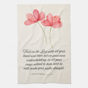 Proverbs 3:5–6 Trust in the Lord Pink Floral Kitchen Towel