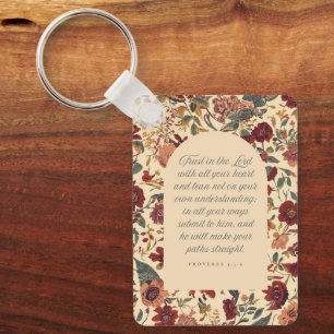 Proverbs 3:5–6 Trust in the Lord Vintage Floral Keychain