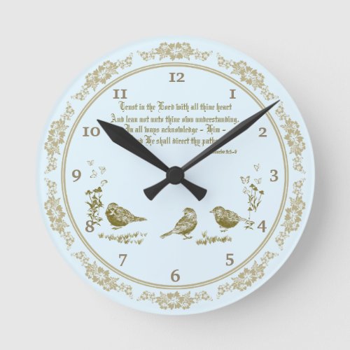 Proverbs 35_6 Wall Clock with Birds Flowers