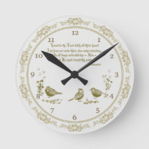 Proverbs 3:5-6 Wall Clock with Birds, Flowers Gray
