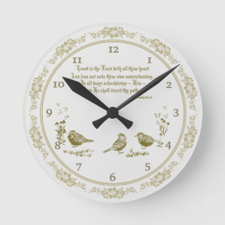 Proverbs 3:5-6 Wall Clock with Birds, Flowers Gray