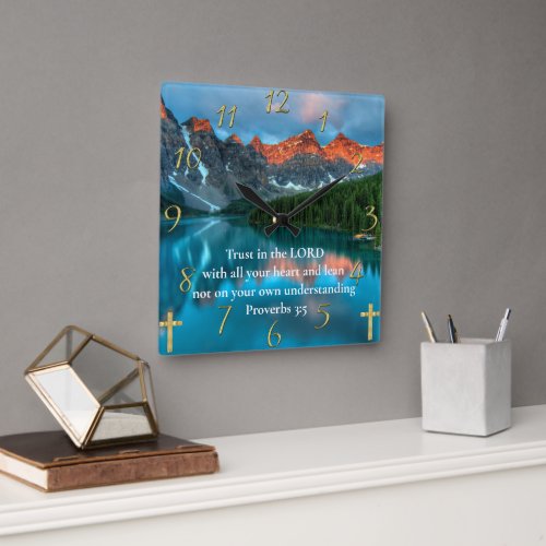 Proverbs 35 beautiful moutain lake view  square wall clock