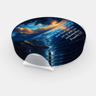 Proverbs 3:5 beautiful Ocean and the Sky  Large Cl Coaster Set