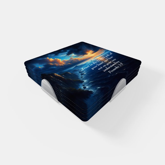 Proverbs 3:5 beautiful Ocean and the Sky  Large Cl Coaster Set (Set)