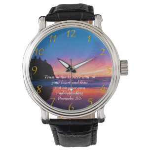 Proverbs 3:5 beautiful Ocean and the Sky  Large Cl Watch