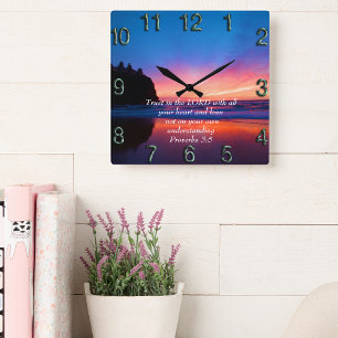 Proverbs 3:5 beautiful Ocean and the Sky Square Wall Clock