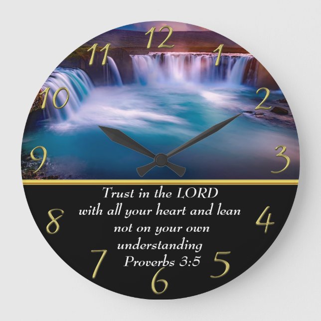 Proverbs 3:5 Christian Faith a waterfall   Large Clock (Front)