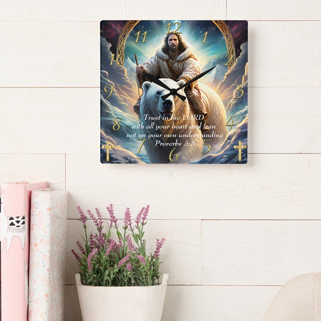 Proverbs 3:5 Christian Faith Jesus bear Square Wall Clock (Creator Uploaded)