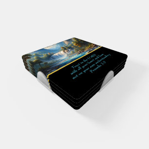 Proverbs 3:5 Christian Faith moutain lake Coaster Set