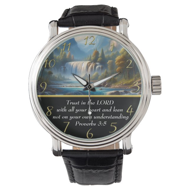 Proverbs 3:5 Christian Faith moutain lake  Watch (Front)