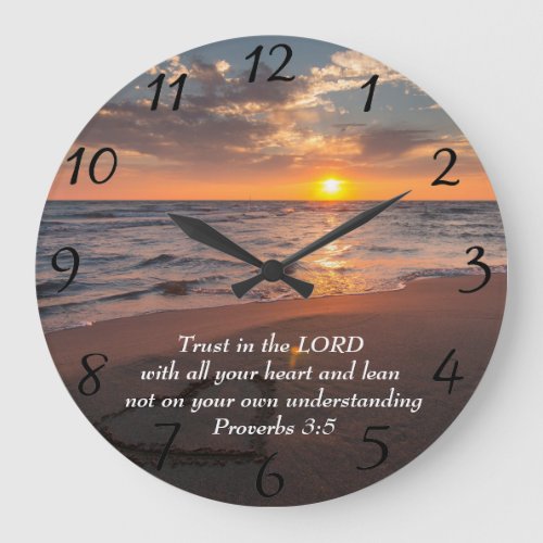 Proverbs 35 Christian ocean with a sunset  Large Clock