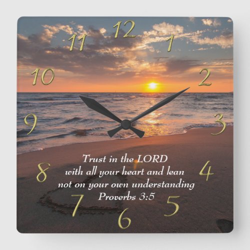 Proverbs 35 Christian ocean with a sunset   Square Wall Clock