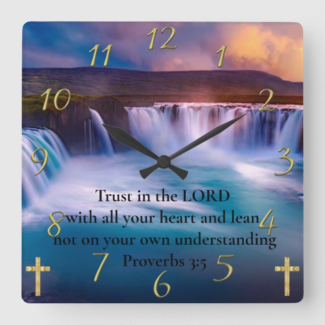  Proverbs 3:5 Gold Christian Faith Prayer  Square Wall Clock (Front)