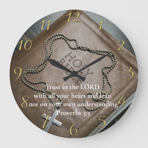 Proverbs 35 Holy Bible with cross  Large Clock