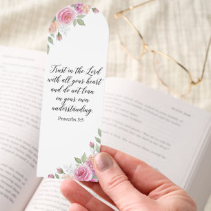 Proverbs 3:5 Script Bookmark - Floral Bible Gift