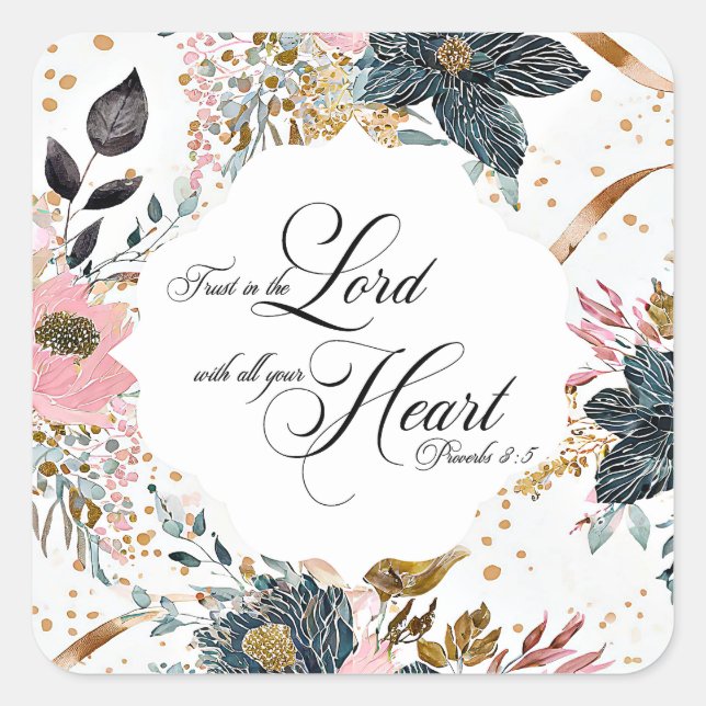 Proverbs 3:5 Trust in the Lord Bible Verse Square Sticker (Front)