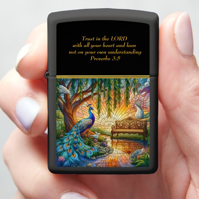 Proverbs 3:5 White Church  Zippo Lighter (In Hand)