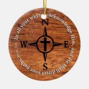 Proverbs 3:6 Direct Your Paths Bible Verse Compass Ceramic Ornament