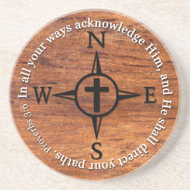 Proverbs 3:6 Direct Your Paths Bible Verse Compass Drink Coaster (Front)