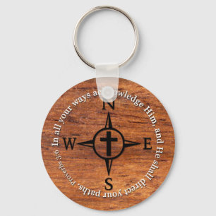 Proverbs 3:6 Direct Your Paths Bible Verse Compass Keychain