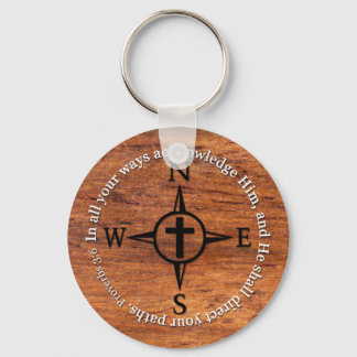 Proverbs 3:6 Direct Your Paths Bible Verse Compass Keychain