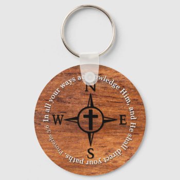 Proverbs 3:6 Direct Your Paths Bible Verse Compass Keychain by gilmoregirlz at Zazzle
