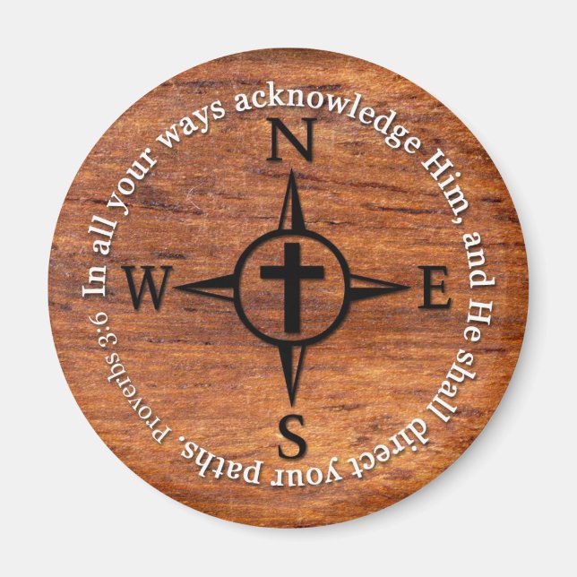 Proverbs 3:6 Direct Your Paths Bible Verse Compass Magnet (Front)