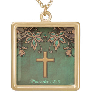 Proverbs 3:7-8 Necklace  polished gold finish