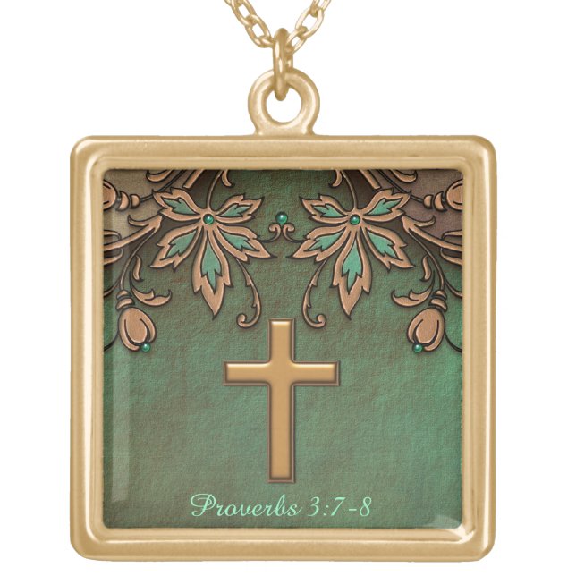 Proverbs 3:7-8 Necklace  polished gold finish (Front)