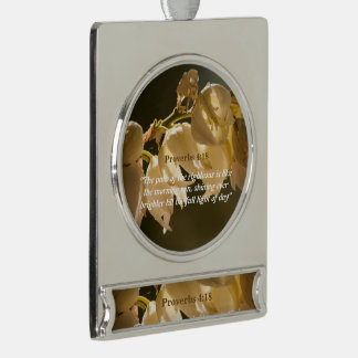 Proverbs 4:18 silver plated banner ornament