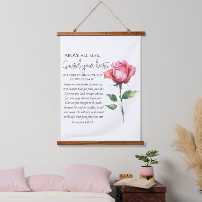 Proverbs 4:23-27 Guard your heart Scripture Flower Hanging Tapestry (Bedroom)