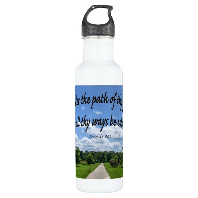Proverbs 4:26 stainless steel water bottle (Front)