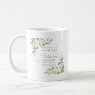 Proverbs 9:10 Eucalyptus White Roses Sage Green Coffee Mug