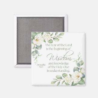 Proverbs 9:10 Eucalyptus White Roses Sage Green Magnet