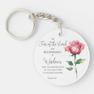 Proverbs 9:10 Fear of the Lord Rose Flower Bible Keychain