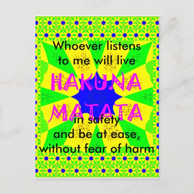 Proverbs Latest Hakuna Matata Beautiful Amazing Postcard (Front)